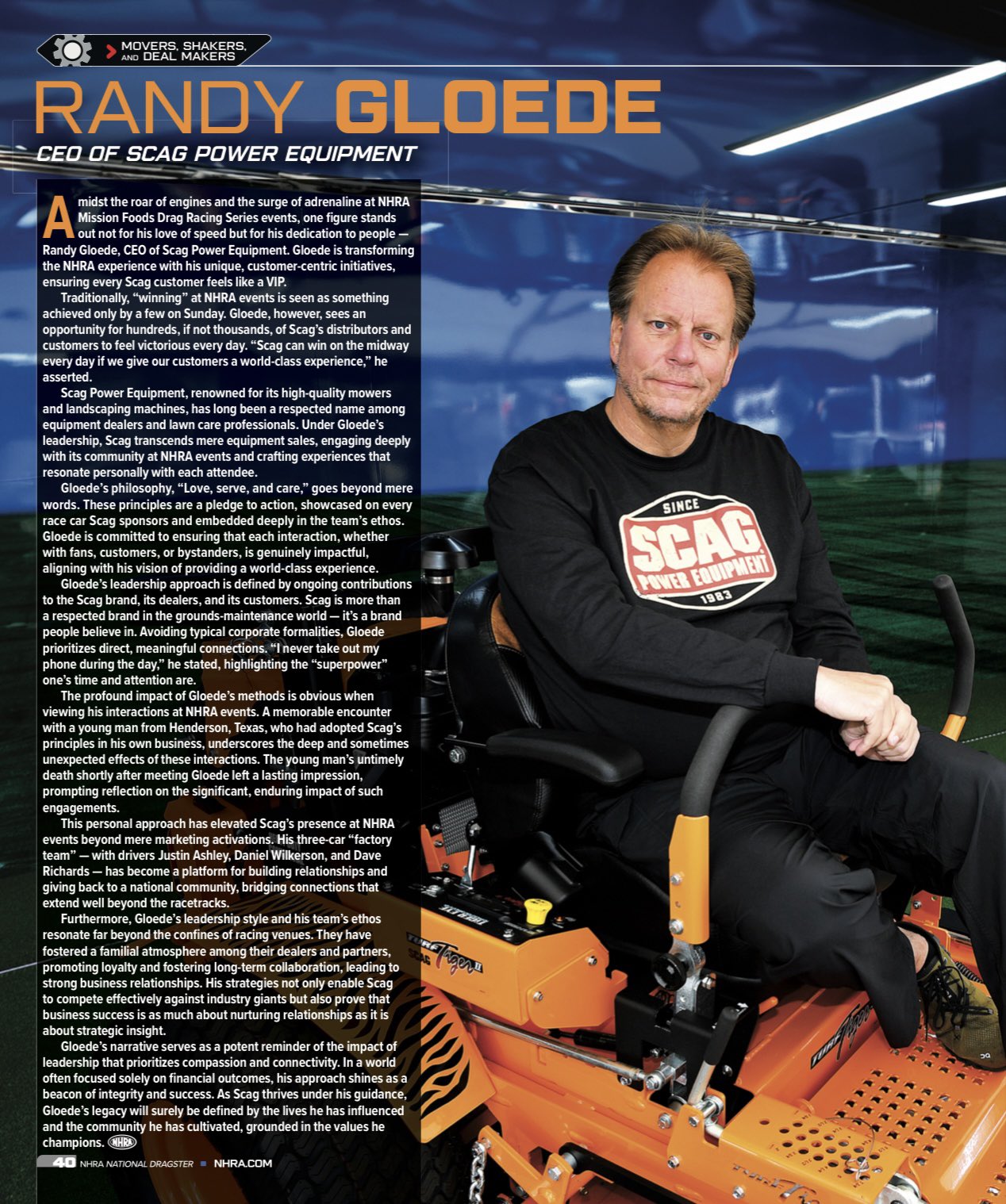 NHRA National Dragster: Randy Gloede, CEO of Scag Power Equipment
