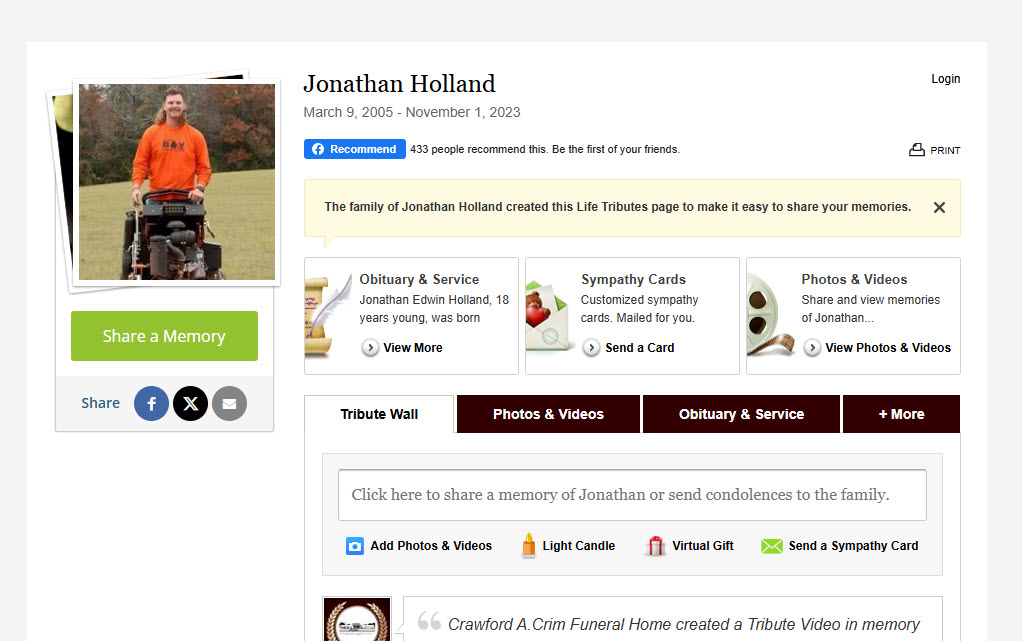 Jonathan's Obituary